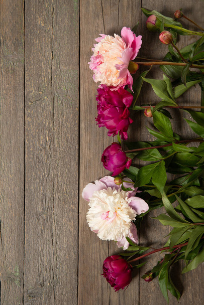Peonies on a wooden background. Place for text - Photo, Image