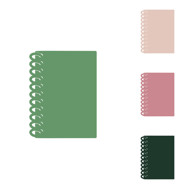 Jegyzetfüzet egyszerű jel. Orosz zöld ikon kis dzsungel zöld, rózsaszín és sivatagi homok is fehér alapon. - Vektor, kép