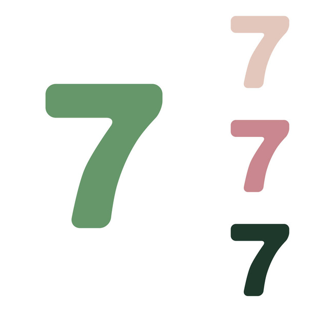 Prvek šablony znaku číslo7. Ruská zelená ikona s malými džungle zelené, fialové a pouštní písek ty na bílém pozadí. - Vektor, obrázek