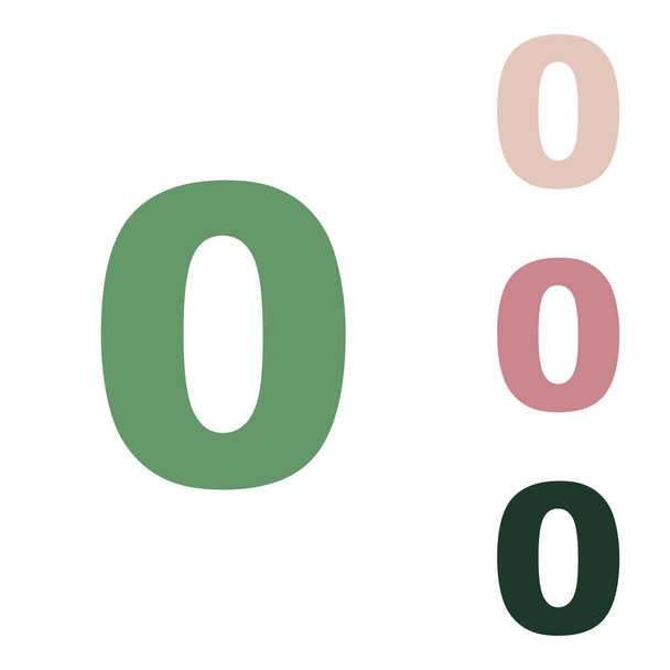 Száma 0 jel design sablon elem. Orosz zöld ikon kis dzsungel zöld, rózsaszín és sivatagi homok is fehér alapon. - Vektor, kép