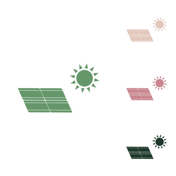 Napenergia panel. Öko trend koncepció jel. Orosz zöld ikon kis dzsungel zöld, rózsaszín és sivatagi homok is fehér alapon. - Vektor, kép