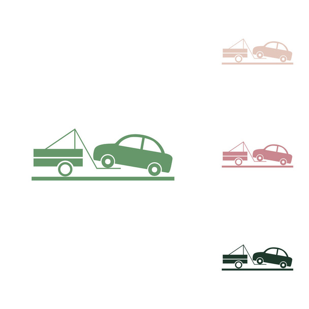 トウ・トラックの標識。白い背景に小さなジャングルの緑、置くと砂漠の砂のものとロシアの緑のアイコン. - ベクター画像