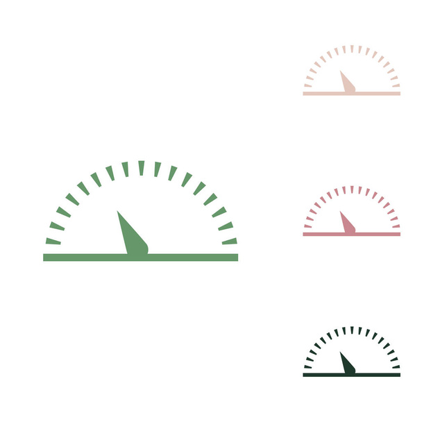 Speedometer sign illustration. Russian green icon with small jungle green, puce and desert sand ones on white background. - Vector, Image
