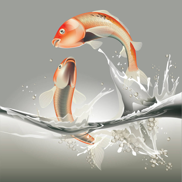 Fishes jumping out of water - Vector, imagen