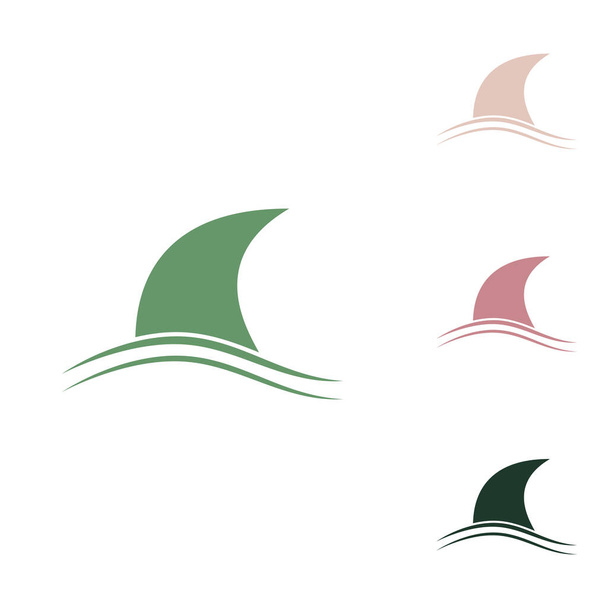Haifischflossen winken. Russisch-grüne Ikone mit kleinen Dschungel-grünen, puce und Wüstensand-Ikonen auf weißem Hintergrund. - Vektor, Bild