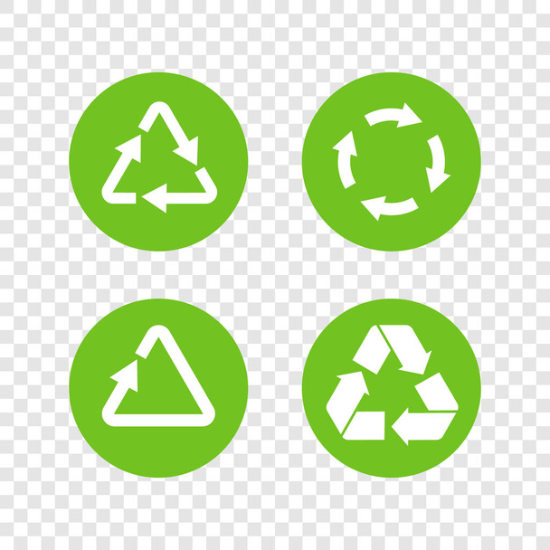 Recycle icon vector on transparent background. Green logo with arrow - Vector, Image