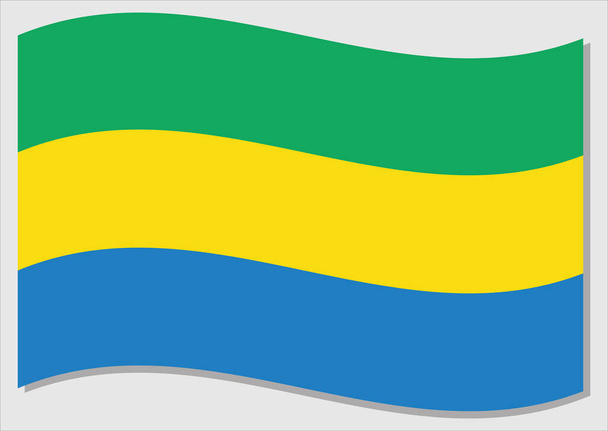 Gabon vektör grafiğinin dalgalanan bayrağı. Gabon bayrağını sallayarak. Gabon bayrağının rüzgarda dalgalanması özgürlüğün ve bağımsızlığın sembolüdür.. - Vektör, Görsel