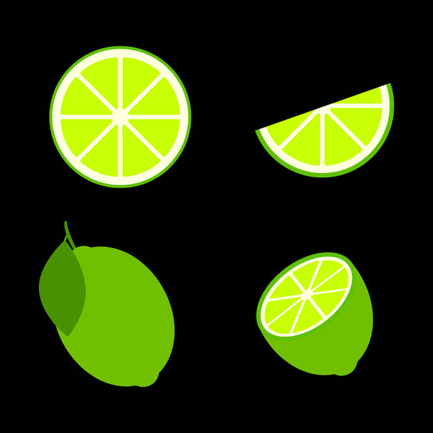 Vector lime slice green illustration lemon isolated half fruit lime. Fresh green cut citrus icon. - ベクター画像