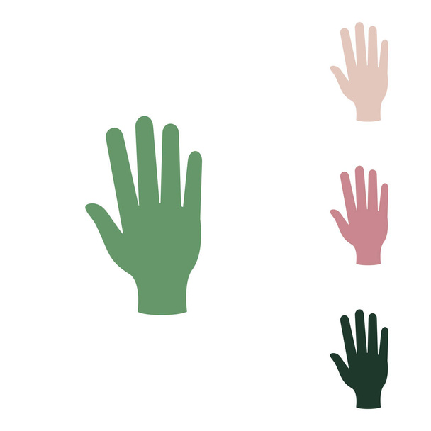 Clean hands sign. Russian green icon with small jungle green, puce and desert sand ones on white background. - Vector, Image