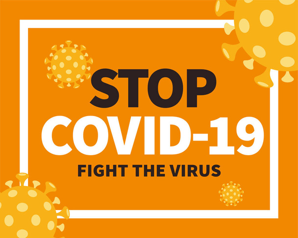 Stop COVID-19 orange design with virus elements - Vector, Imagen