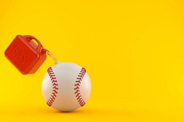 Бейсбольный мяч с канистрой бензина изолирован на оранжевом фоне. 3d иллюстрация
 - Фото, изображение