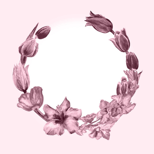 Wreath flower frame round - Фото, изображение