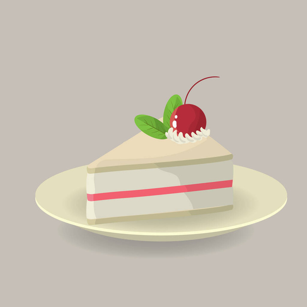 Cake slice with cherry on top - Vektör, Görsel