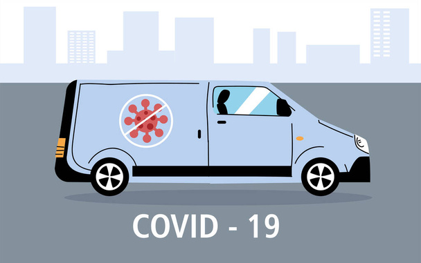 disinfezione del furgone di servizio da coronavirus o covid 19
 - Vettoriali, immagini