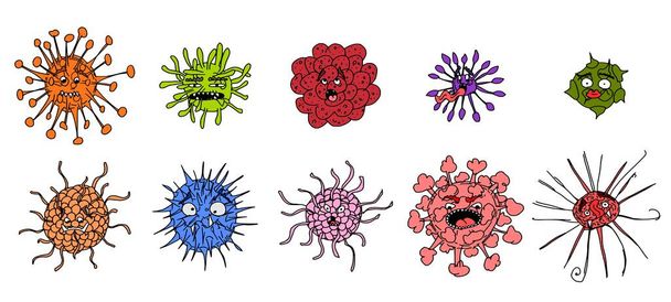 αστείοι χαρακτήρες. μικρόβια και ιοί διαφόρων χρωμάτων. εικονογράφηση. εικόνα εικονογράφηση - Φωτογραφία, εικόνα