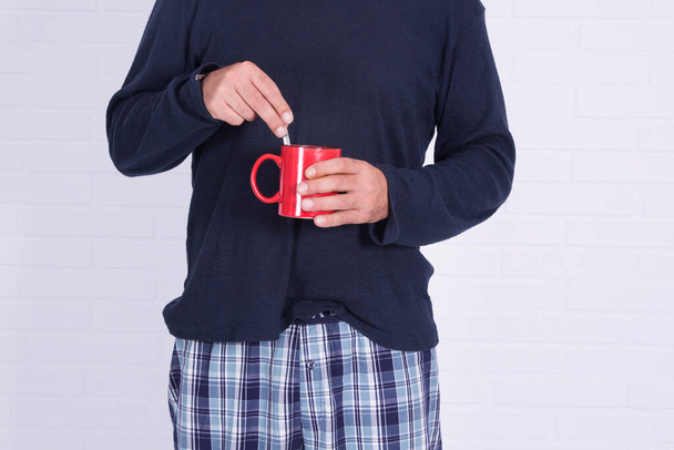 man with cup of coffee isolated - Foto, Imagem