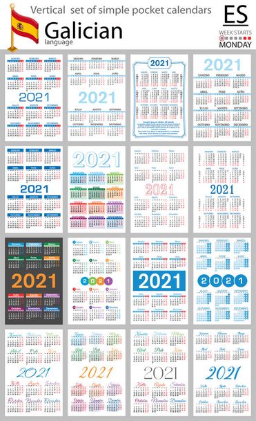 Conjunto vertical gallego de calendarios de bolsillo para 2021 (dos mil veintiuno). La semana comienza el lunes. Año nuevo. Color diseño simple. Vector
 - Vector, Imagen