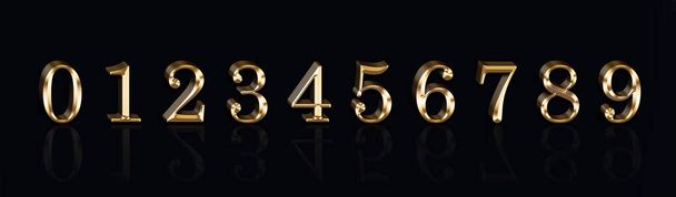 Arany 3d számok 0,1,2,3,4,5,6,7,8,9fekete alapon - Fotó, kép