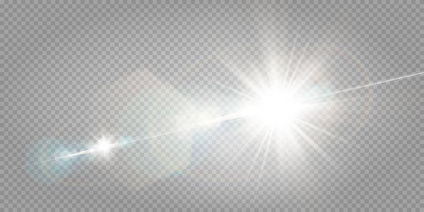 Αφηρημένη διαφανής φως του ήλιου ειδικό εφέ λάμψης φακών.Διάνυσμα θαμπάδα σε κίνηση λάμψη λάμψη λάμψη λάμψη. Μεμονωμένο διαφανές φόντο. Στοιχείο διακόσμησης. Οριζόντιες ακτίνες και προβολείς. - Διάνυσμα, εικόνα