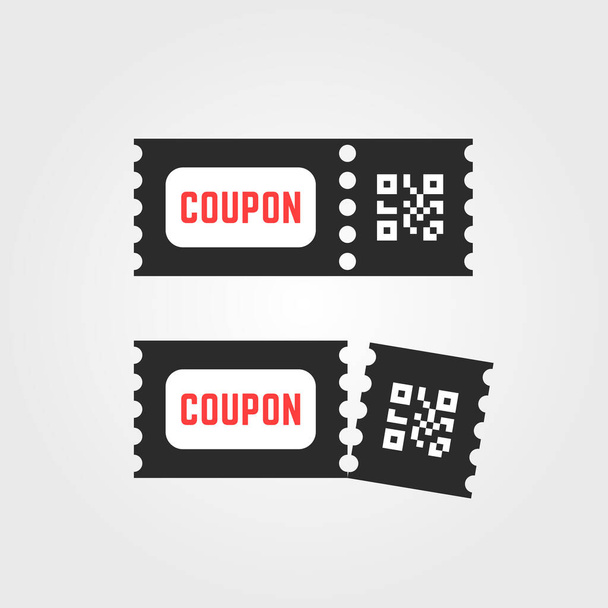 black ticket coupon icon with qr code. simple flat style trend modern web logotype graphic art design isolated on white. concept of cost off for purchase or gift card for supermarket customer - Vector, Image