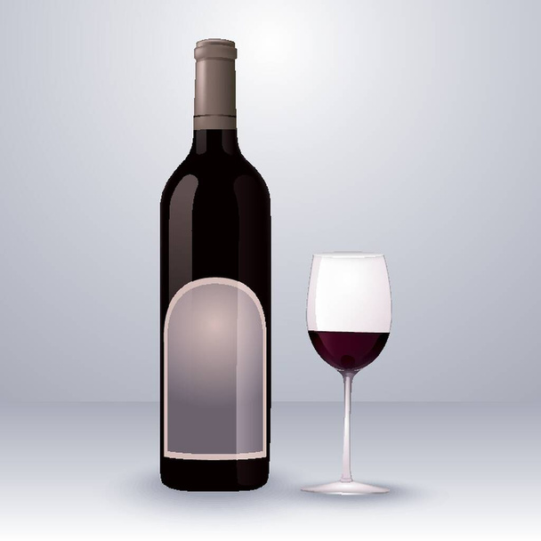 Wine bottle and glass - Vector, Imagen