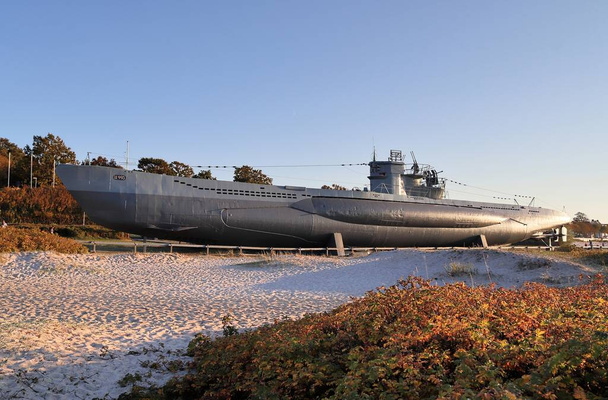 LABOE, GERMANY - May 04, 2020: Laboe, Germany 4. May 2020: U995 submarine museum directly on the beach of Laboe in Germany - Fotó, kép