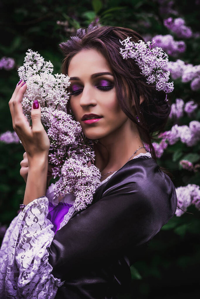 Lady in black and purple baroque dress - Photo, Image