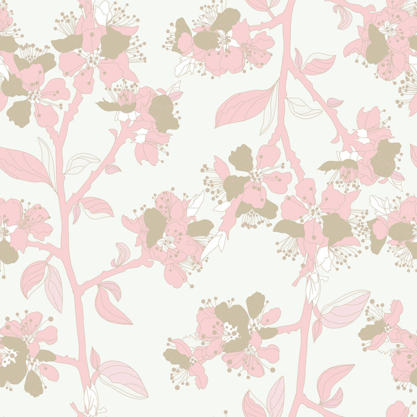 Elegant seamless pattern with sakura cherry blossom flowers, design elements. Floral  pattern for invitations, cards, print, gift wrap, manufacturing, textile, fabric, wallpapers - Vektör, Görsel