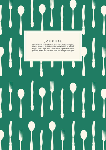 Cubertería patrón de diseño para diario de alimentos, diario, portada del cuaderno. Fondo ilustrado con tenedores, cucharas y cuchillos
 - Vector, imagen