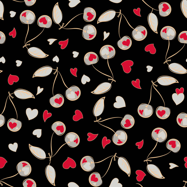 Векторный винтажный акварельный вишневый узор (рисунок вручную) красного, синего и коричневого цветов
. - Вектор,изображение