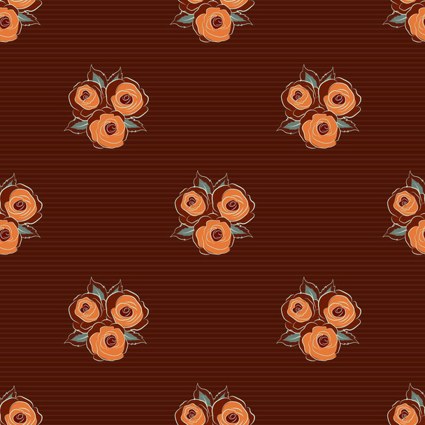 Raster vintage watercolor roses seamless pattern (hand drawn) in red, orange and brown colors. - Vector, Image