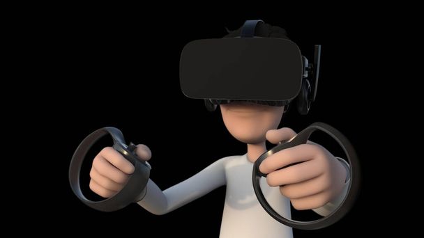 Der Mann hat Brille und Griff Virtual Reality-Simulation mit 3D-Rendering gehören Alpha-Clipping-Pfad. - Foto, Bild