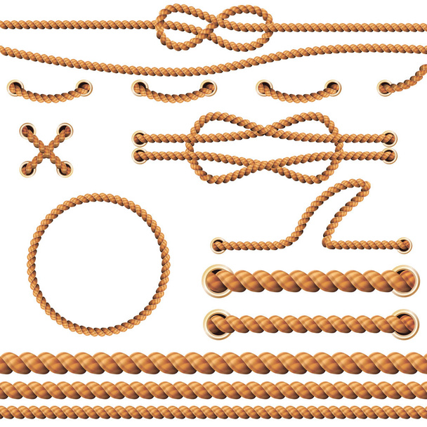 Realistic Detailed 3d Rope Elements Set. Vector - Vektor, Bild