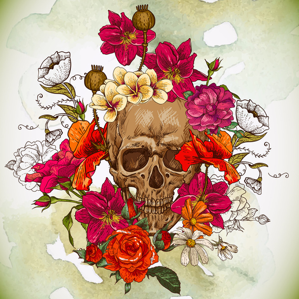 Calavera y flores Día de los Muertos - Vector, Imagen