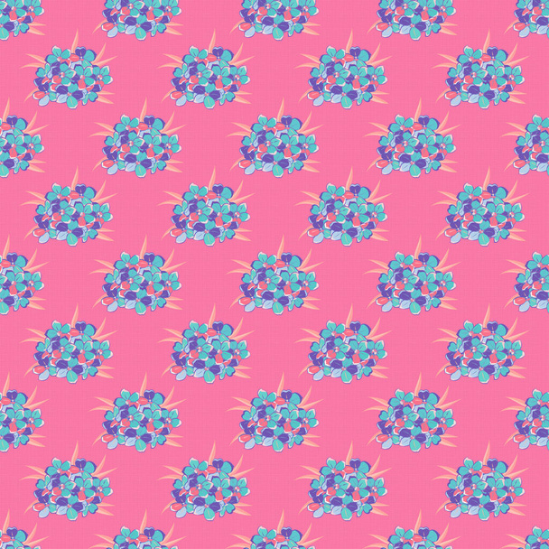 Hand written vector forget-me-not flowers, stamps, keys. Vintage seamless pattern in violet, blue and pink colors. - Vecteur, image