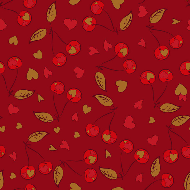 Векторный винтажный акварельный вишневый узор (рисунок вручную) оранжевого, черного и красного цветов
. - Вектор,изображение