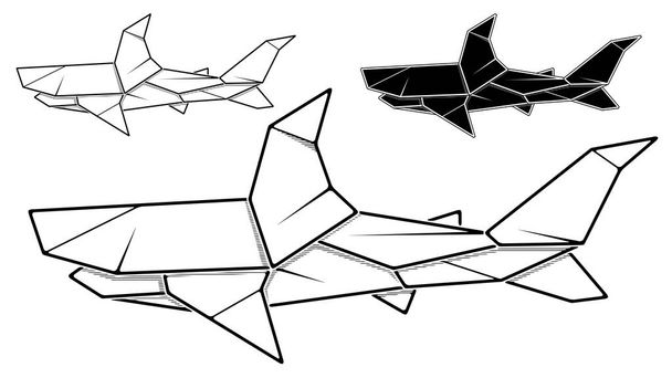 Векторне монохромне зображення паперової акули орігамі (контурний малюнок за лінією
). - Вектор, зображення