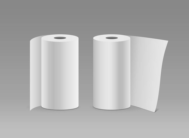 Fehér papír tekercs hosszú függőleges design két tekercs, szürke háttér, vektor illusztráció - Vektor, kép