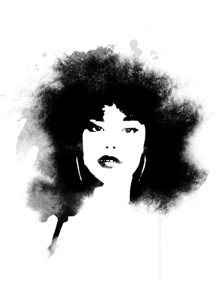 Afro włosy kobieta malowanie w czerni i bieli  - Zdjęcie, obraz