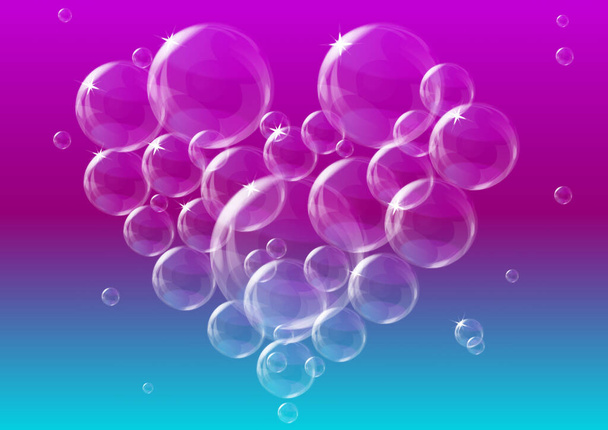 Розовый фон с мыльными пузырями сердца  - Фото, изображение