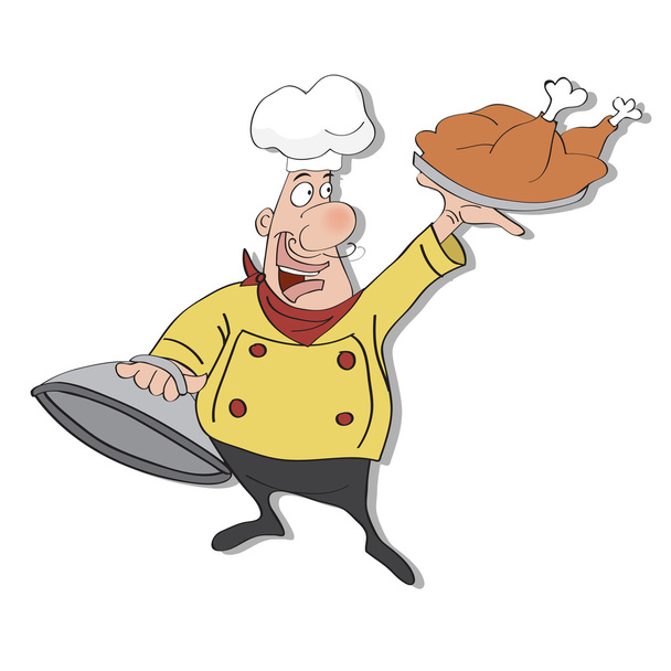 Chef con bandeja de comida en la mano
 - Vector, Imagen