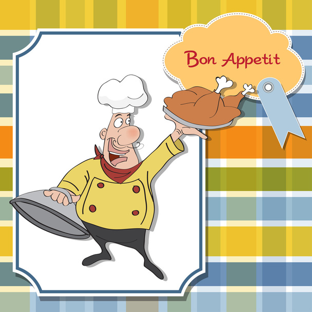 Chef with tray of food in hand - Vector, Image