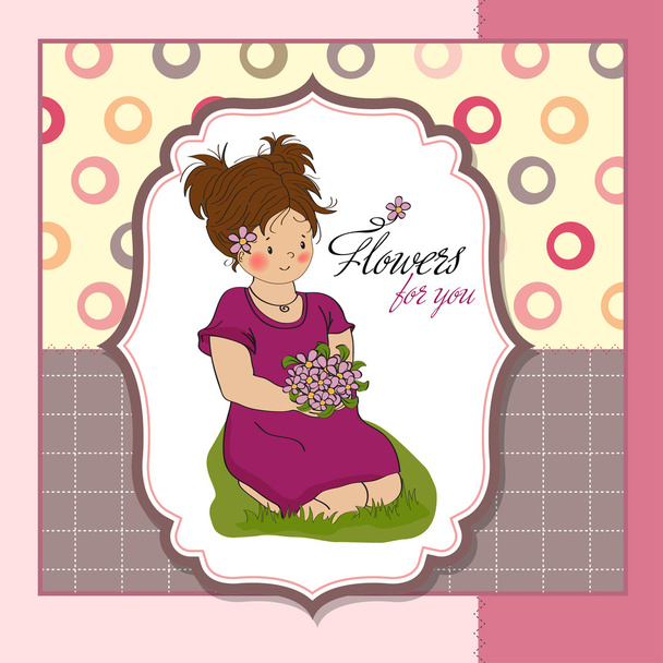 Girl with a bouquet of flowers. - Vector, Image
