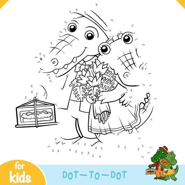 Numbers game, education dot to dot game for children, Cute crocodiles on a date - Vector, Image