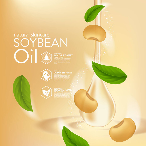 Soybeans Oil serum Natural Skin Care Cosmetic. Moisture Essence vector Illustration. - Vector, Image