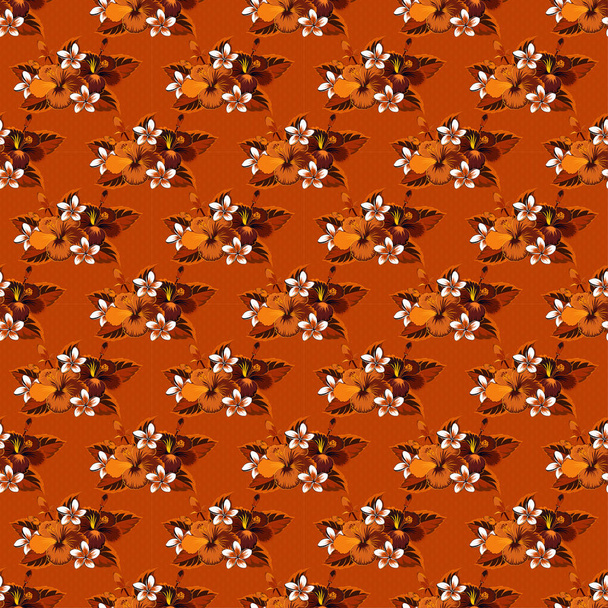 Тропічний квітковий безшовний візерунок з коричневими, червоними та помаранчевими квітами гібіскусу. Квітковий безшовний візерунок
. - Вектор, зображення
