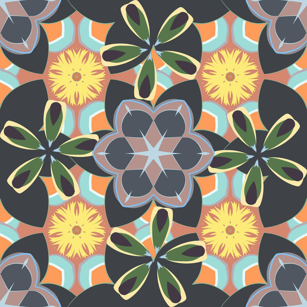 Bloemenbehang. Vector kleine bloemen naadloos patroon in geel, blauw en grijs kleuren. Gestileerde bloemen in ditsy stijl. - Vector, afbeelding