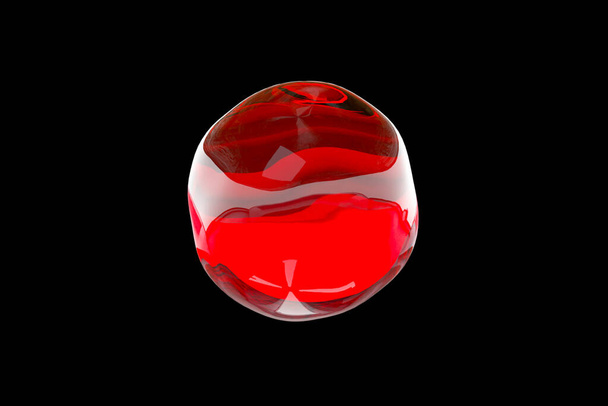 Una gota clara de vino o sangre se mueve sobre un fondo negro aislado. ilustración 3d
 - Foto, imagen