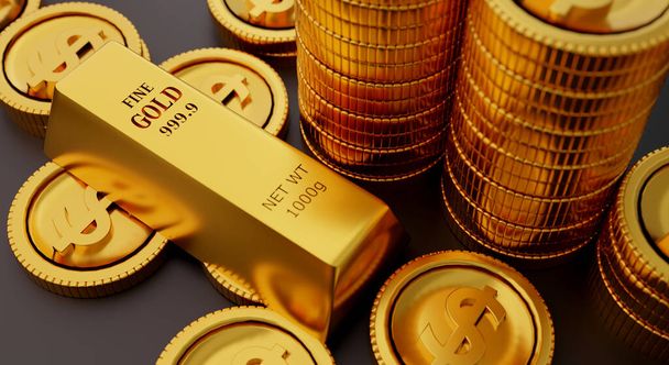 Εμπορικές επενδύσεις σε ράβδους χρυσού καθαρού χρυσού, βάρους 1000 γραμμαρίων. Έννοια της χρηματιστηριακής επενδυτικής δραστηριότητας τραπεζική και χρηματοοικονομική αποθεματοποίηση πλούτος και αποθεματικό της επιτυχίας.3d Αποτύπωση. - Φωτογραφία, εικόνα