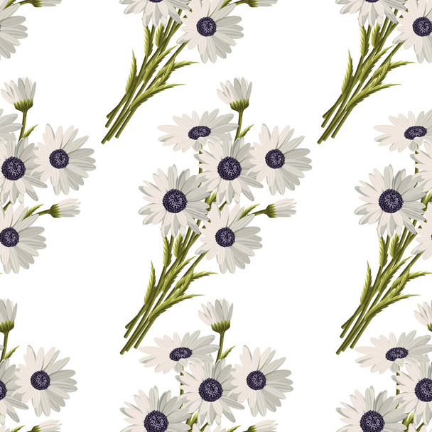 Seamless pattern with white daisies on white background. Vector illustration - Vector, Imagen